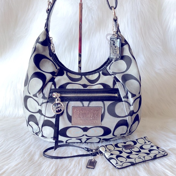 Coach Handbags - COACH 2 pc PoPPy Signature LUREX bag & wristlet